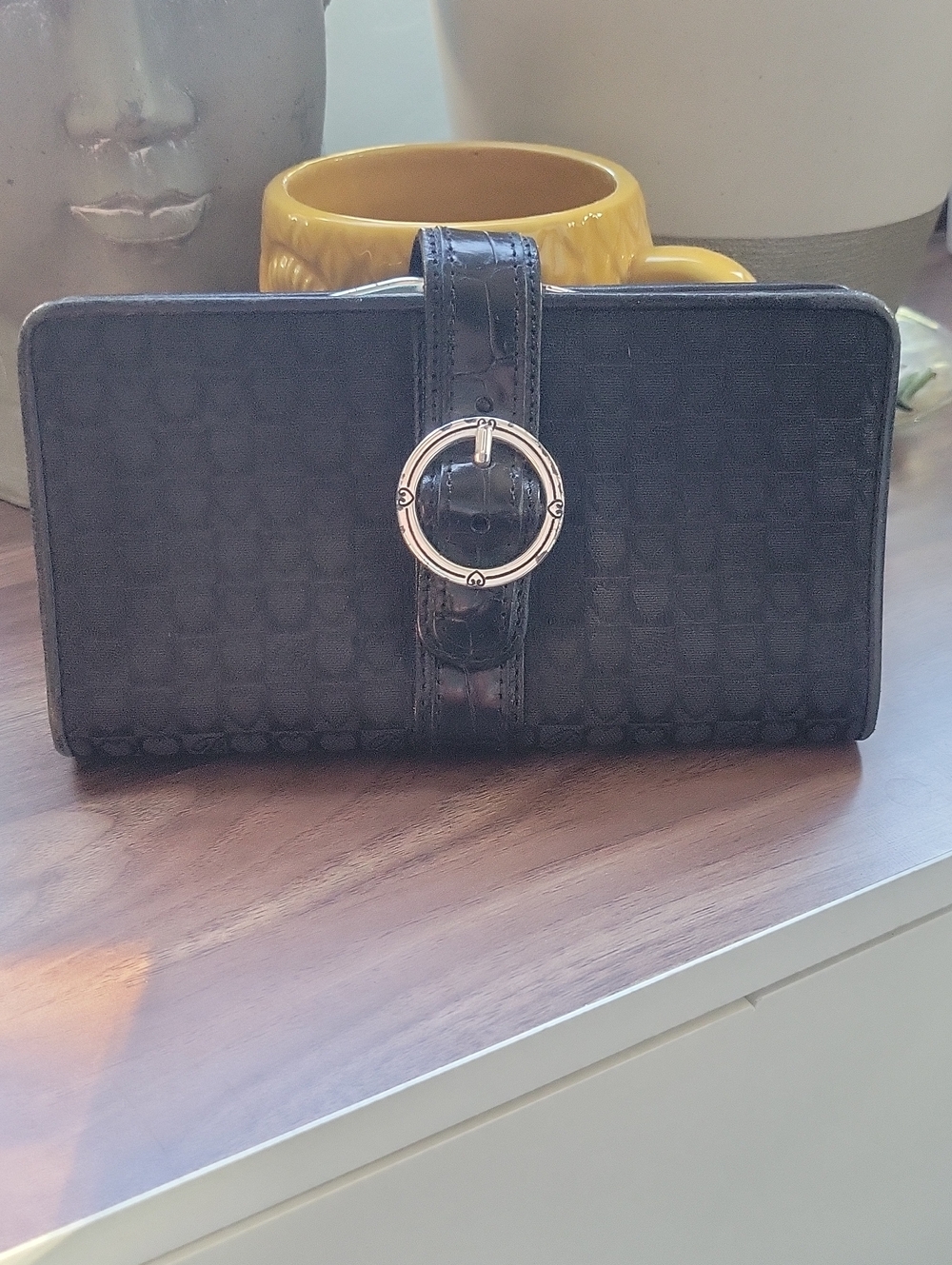Brighton Black Heart Signature Wallet with Silver Ring Accent *FLAWS*